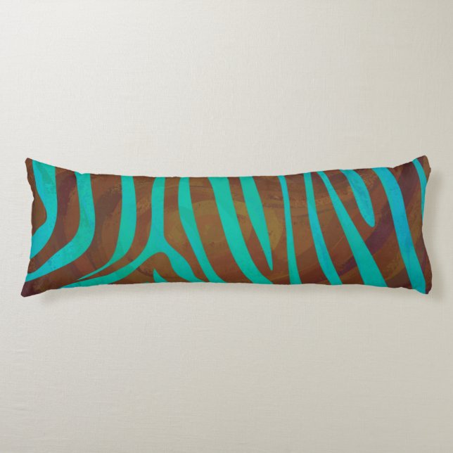 Zebra Brown and Teal Print Body Pillow (Front)