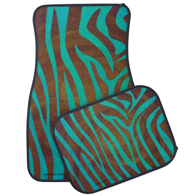 Zebra Brown and Teal Print Car Floor Mat (Set)