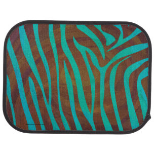 Zebra Brown and Teal Print Car Floor Mat