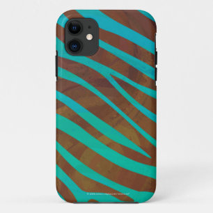 Zebra Brown and Teal Print iPhone 11 Case