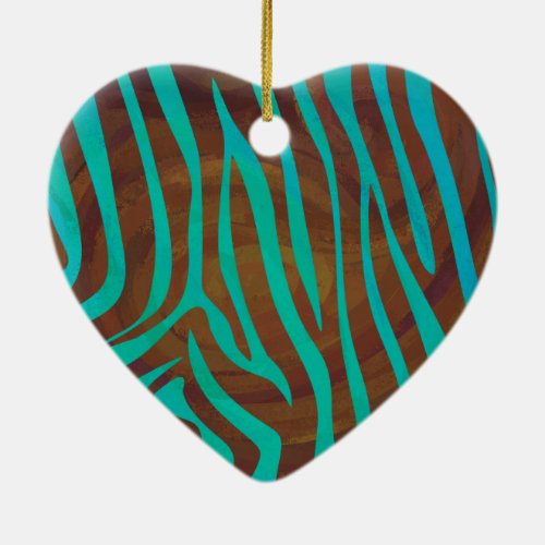 Zebra Brown and Teal Print Ceramic Ornament