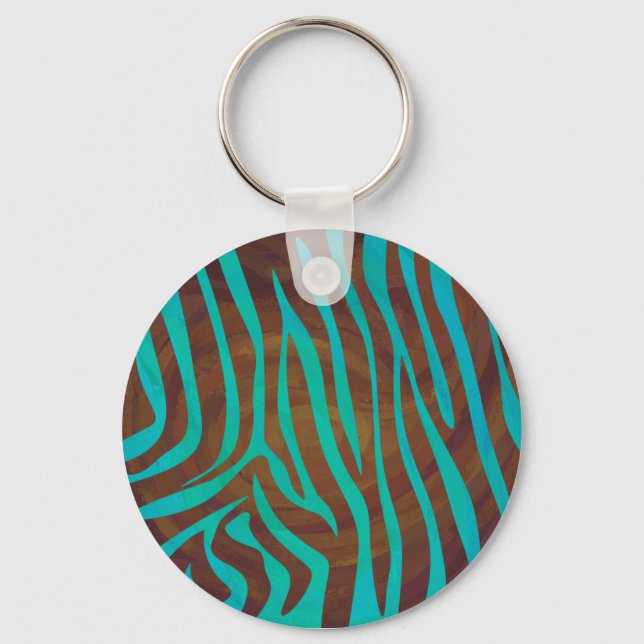 Zebra Brown and Teal Print Keychain (Front)