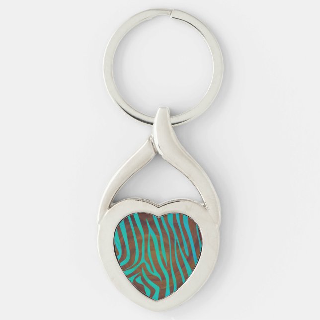 Zebra Brown and Teal Print Keychain (Front)
