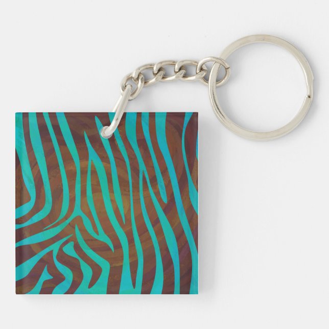Zebra Brown and Teal Print Keychain (Back)
