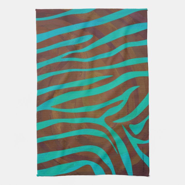 Zebra Brown and Teal Print Kitchen Towel (Vertical)