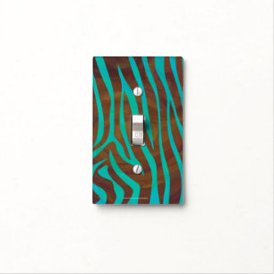 Zebra Brown and Teal Print Light Switch Cover