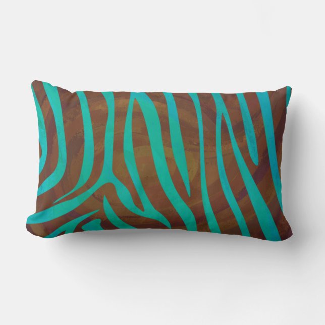 Zebra Brown and Teal Print Lumbar Pillow (Front)