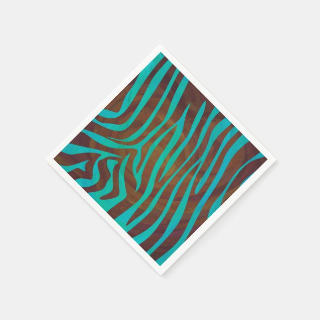 Zebra Brown and Teal Print Napkins (Corner)