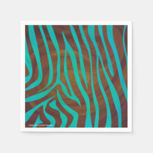 Zebra Brown and Teal Print Paper Napkins