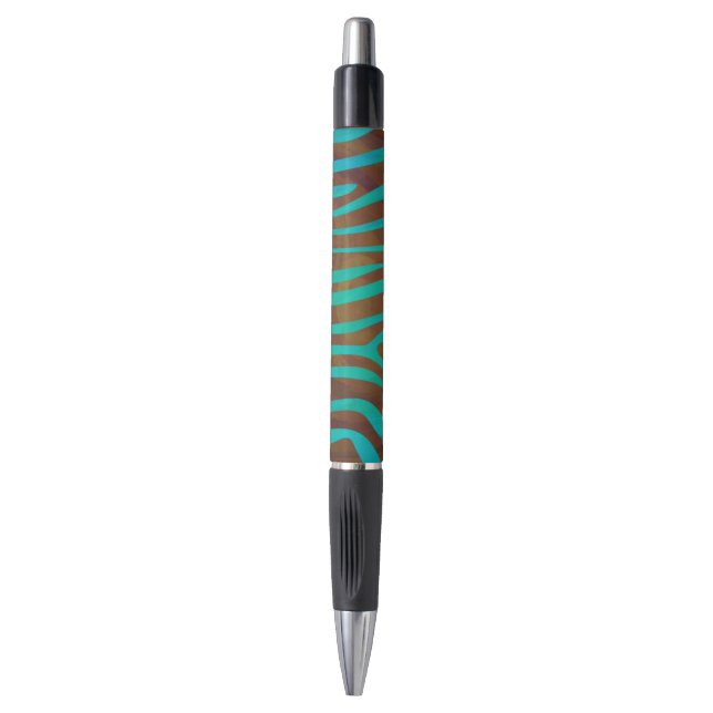 Zebra Brown and Teal Print Pen (Front Vertical)
