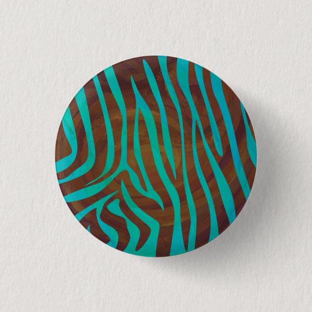 Zebra Brown and Teal Print Pinback Button (Front)