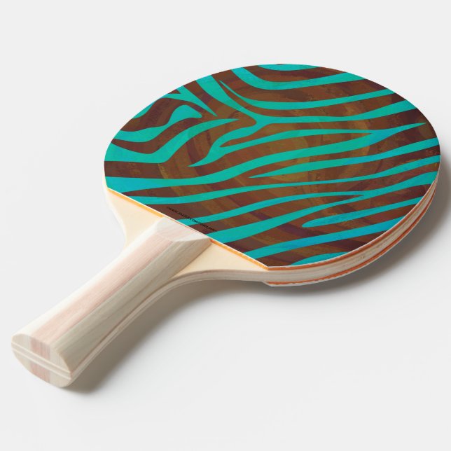 Zebra Brown and Teal Print Ping-Pong Paddle (Front Angle)