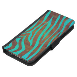 Zebra Brown and Teal Print Wallet Phone Case For Samsung Galaxy S5