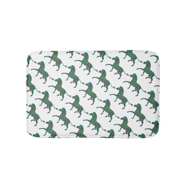 Zebra Brown and Teal Print Silhouette Bath Mat (Front)