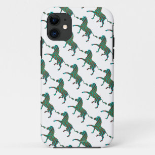 Zebra Brown and Teal Print Silhouette iPhone 11 Case