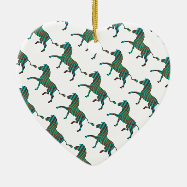 Zebra Brown and Teal Print Silhouette Ceramic Ornament (Front)