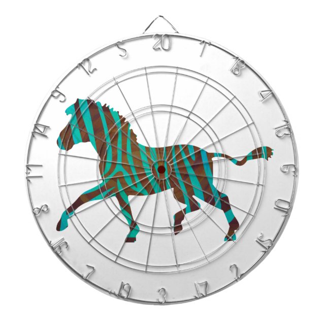 Zebra Brown and Teal Print Silhouette Dartboard With Darts (Front)