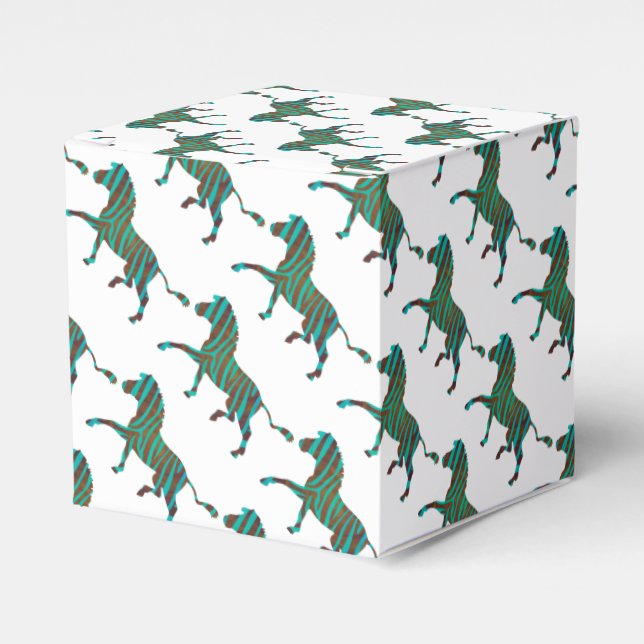 Zebra Brown and Teal Print Silhouette Favor Boxes (Front Side)