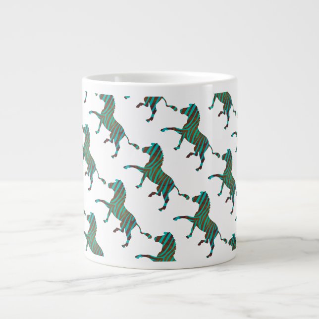 Zebra Brown and Teal Print Silhouette Giant Coffee Mug (Front)