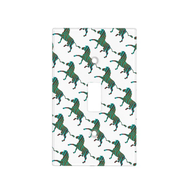 Zebra Brown and Teal Print Silhouette Light Switch Cover (Front)
