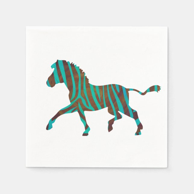Zebra Brown and Teal Print Silhouette Napkins (Front)
