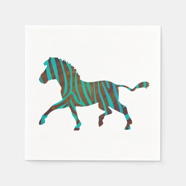 Zebra Brown and Teal Print Silhouette Paper Napkins (Front)