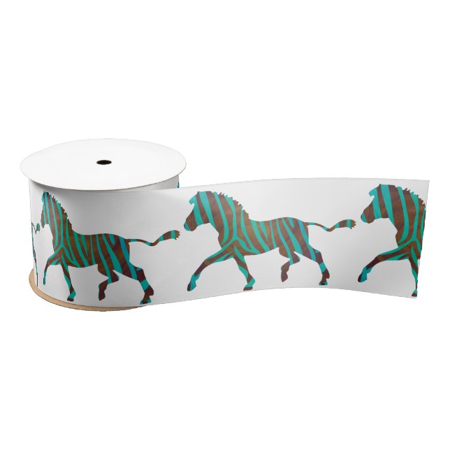 Zebra Brown and Teal Print Silhouette Satin Ribbon (Spool)