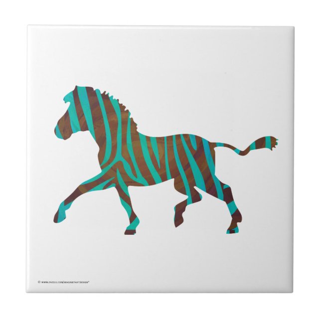 Zebra Brown and Teal Print Silhouette Tile (Front)