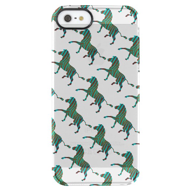 Zebra Brown and Teal Print Silhouette Uncommon iPhone Case (Back)