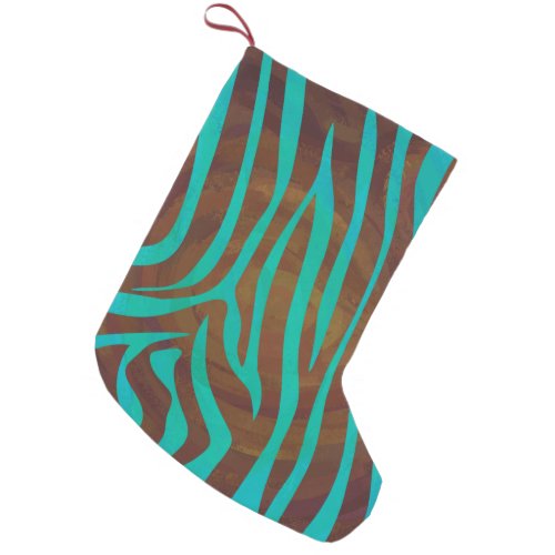 Zebra Brown and Teal Print Small Christmas Stocking