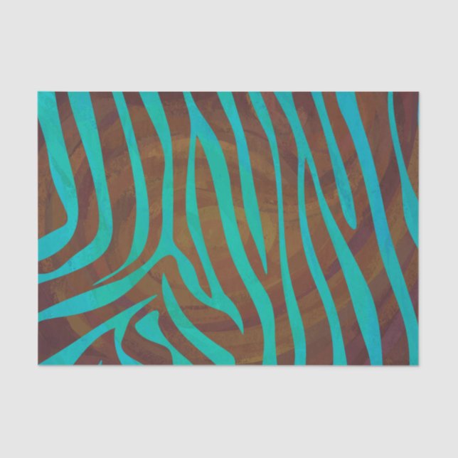 Zebra Brown and Teal Print Tissue Paper (Front)