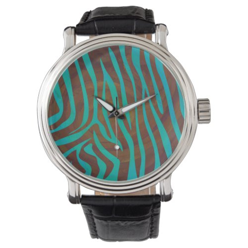 Zebra Brown and Teal Print Watch