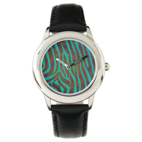 Zebra Brown and Teal Print Watch