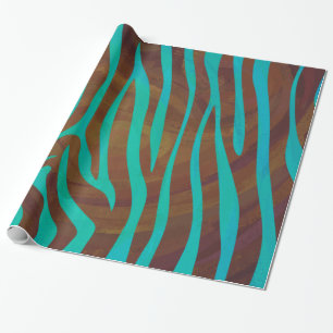 Zebra Brown and Teal Print Wrapping Paper