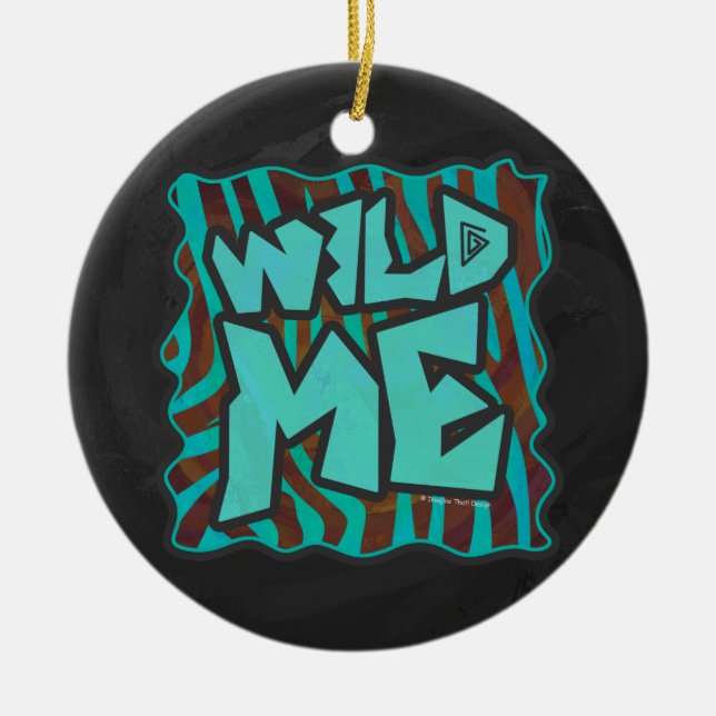 Zebra Brown and Teal Wild Me Design Ceramic Ornament (Front)