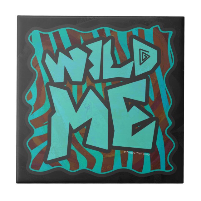 Zebra Brown and Teal Wild Me Design Ceramic Tile (Front)