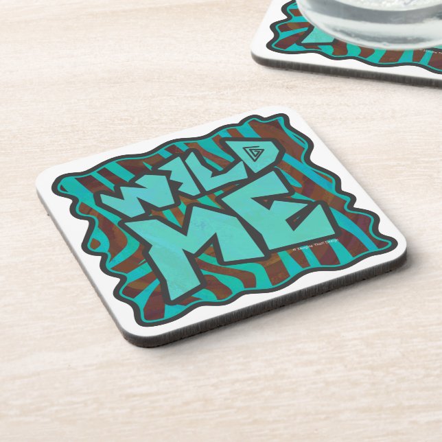 Zebra Brown and Teal Wild Me Design Drink Coaster (Left Side)