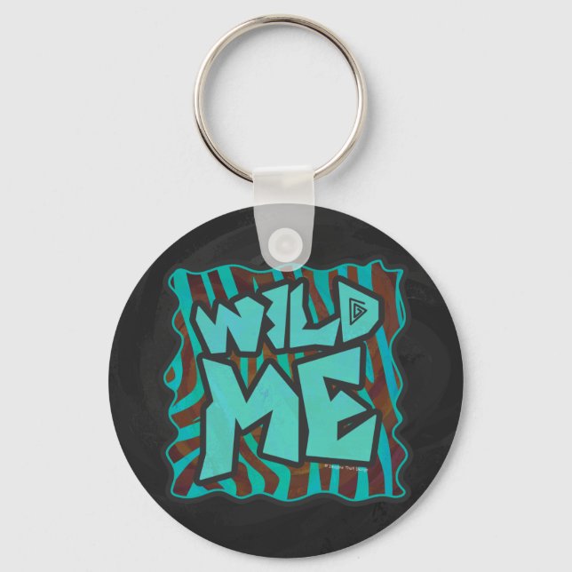Zebra Brown and Teal Wild Me Design Keychain (Front)