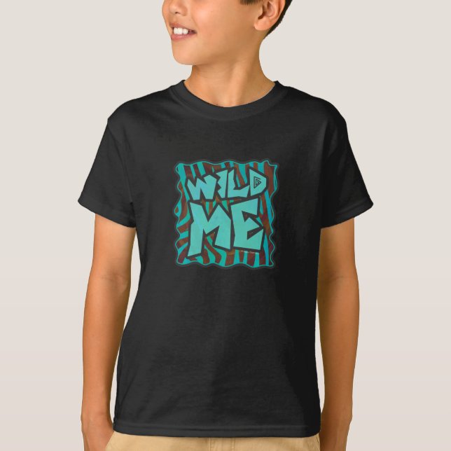 Zebra Brown and Teal Wild Me Design T-Shirt (Front)