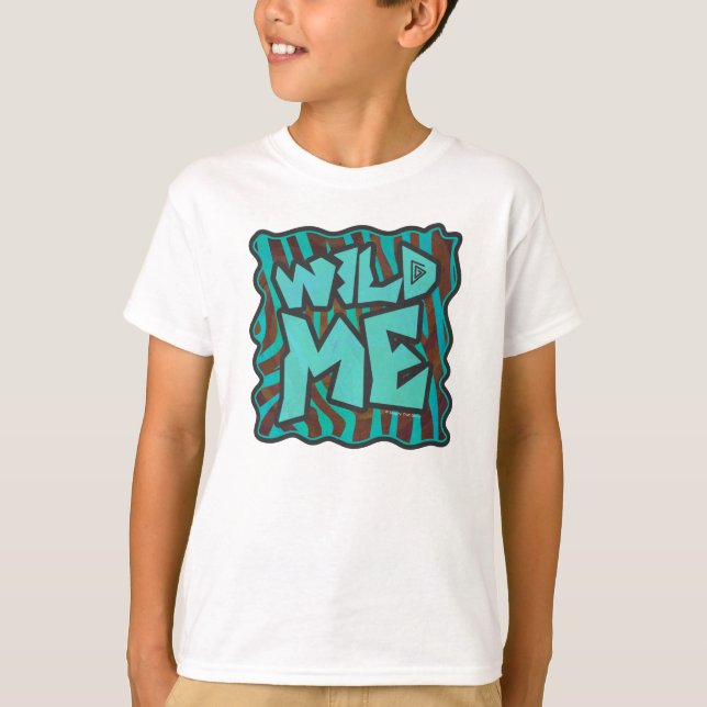 Zebra Brown and Teal Wild Me Design T-Shirt (Front)