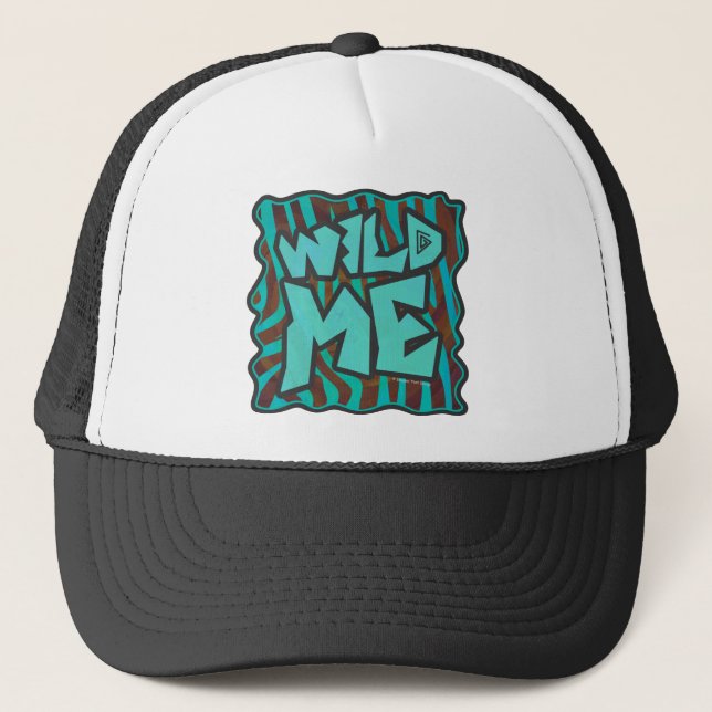 Zebra Brown and Teal Wild Me Design Trucker Hat (Front)