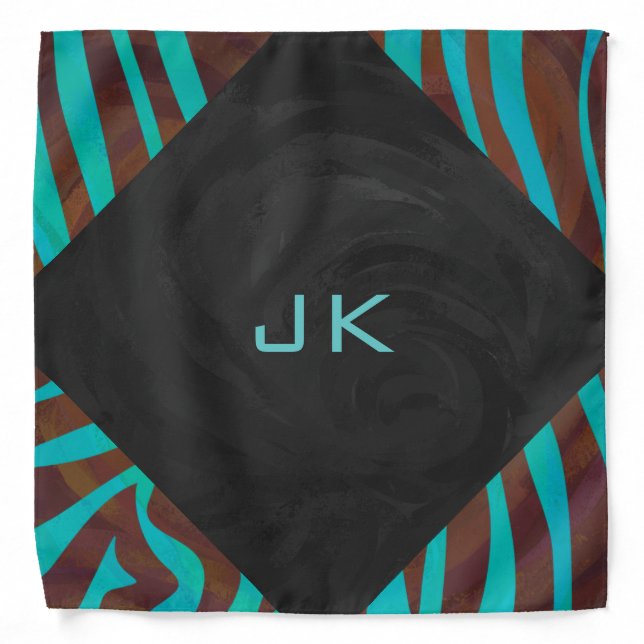Zebra Brown and Teal with Monogram Bandana (Front)