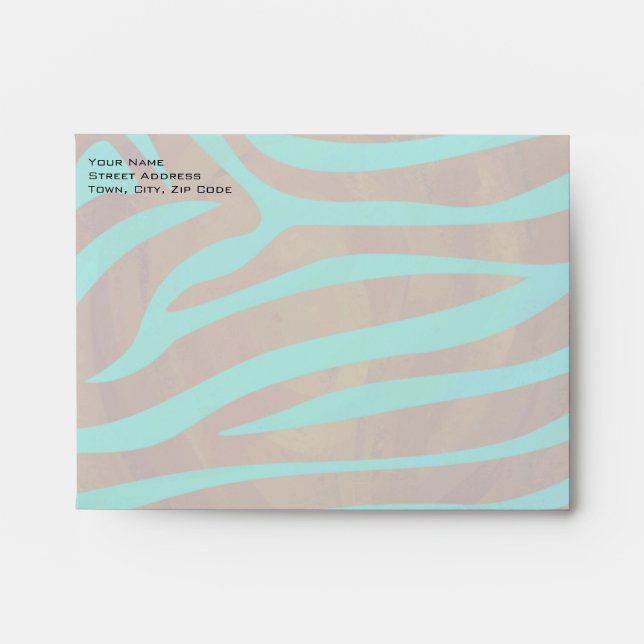 Zebra Brown and Teal with Monogram Envelope (Front)