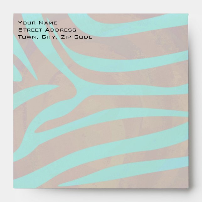 Zebra Brown and Teal with Monogram Envelope (Front)