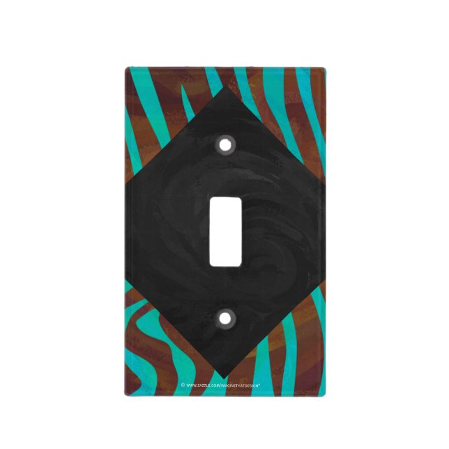 Zebra Brown and Teal with Monogram Light Switch Cover (Front)