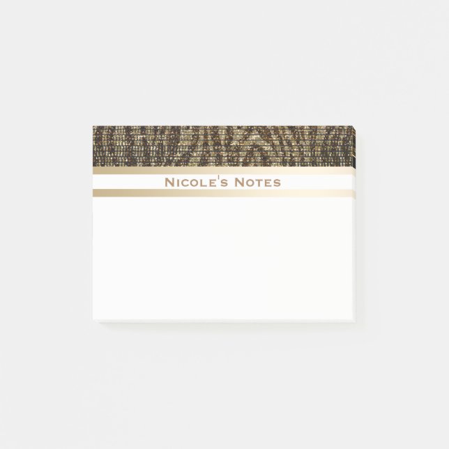 Zebra Brown Gold Sparkle Glam Trendy Personalized Post-it Notes (Front)