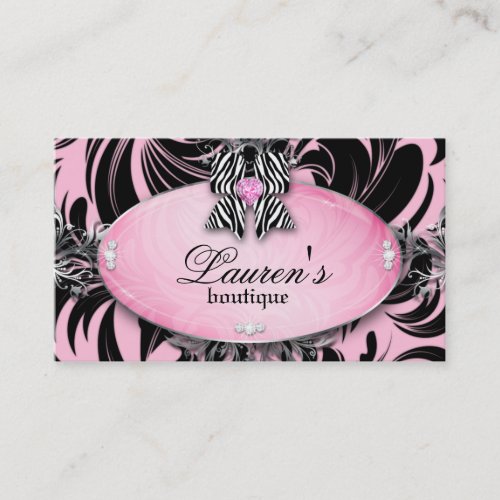 Zebra Business Card Jewelry Bow Pink Silver Swirls