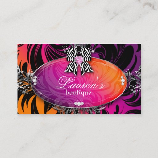 Customizable Zebra Business Card Jewelry Bow Purple Orange