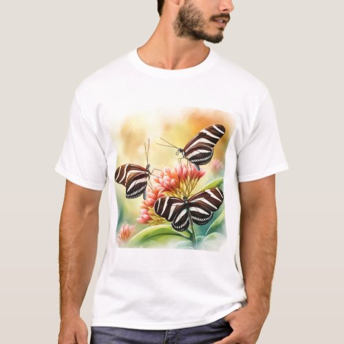 Zebra Butterflies Gathering REF182 _ Watercolor T_Shirt