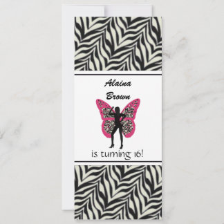 Zebra Butterfly Girl Birthday Party Invitation